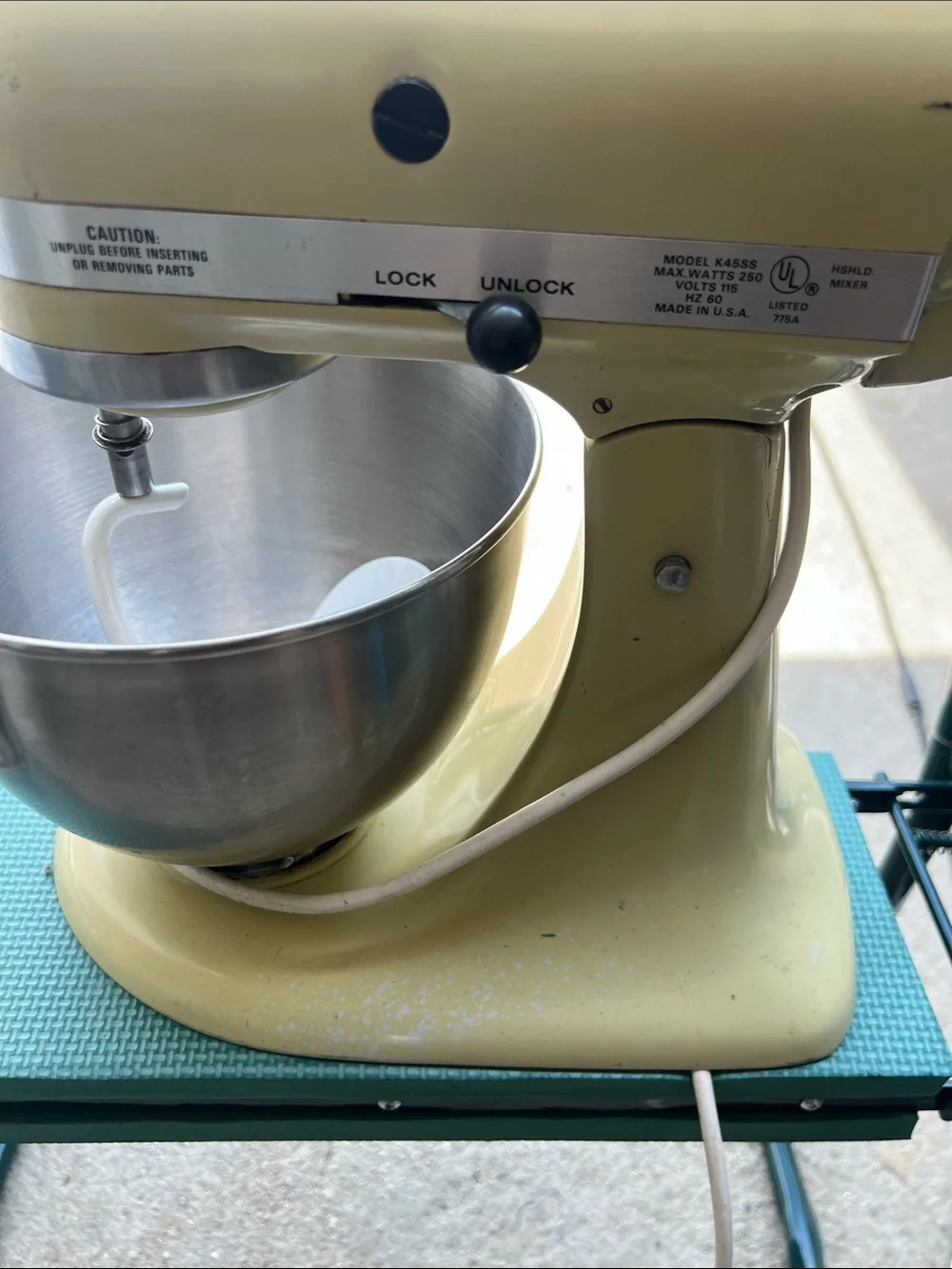 Vintage KitchenAid Tilt-Head Stand Mixer in Pale Yellow with Stainless Bowl